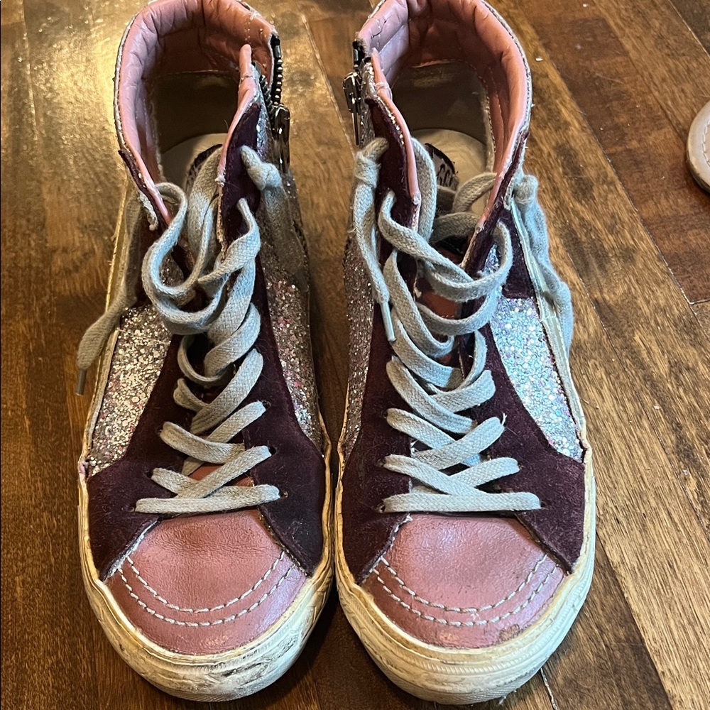 Golden Goose Stylish Pink and Burgundy High-Top Sneakers